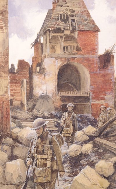 Britse soldaten in de ruïnes van Peronne, 1917 door Francois Flameng